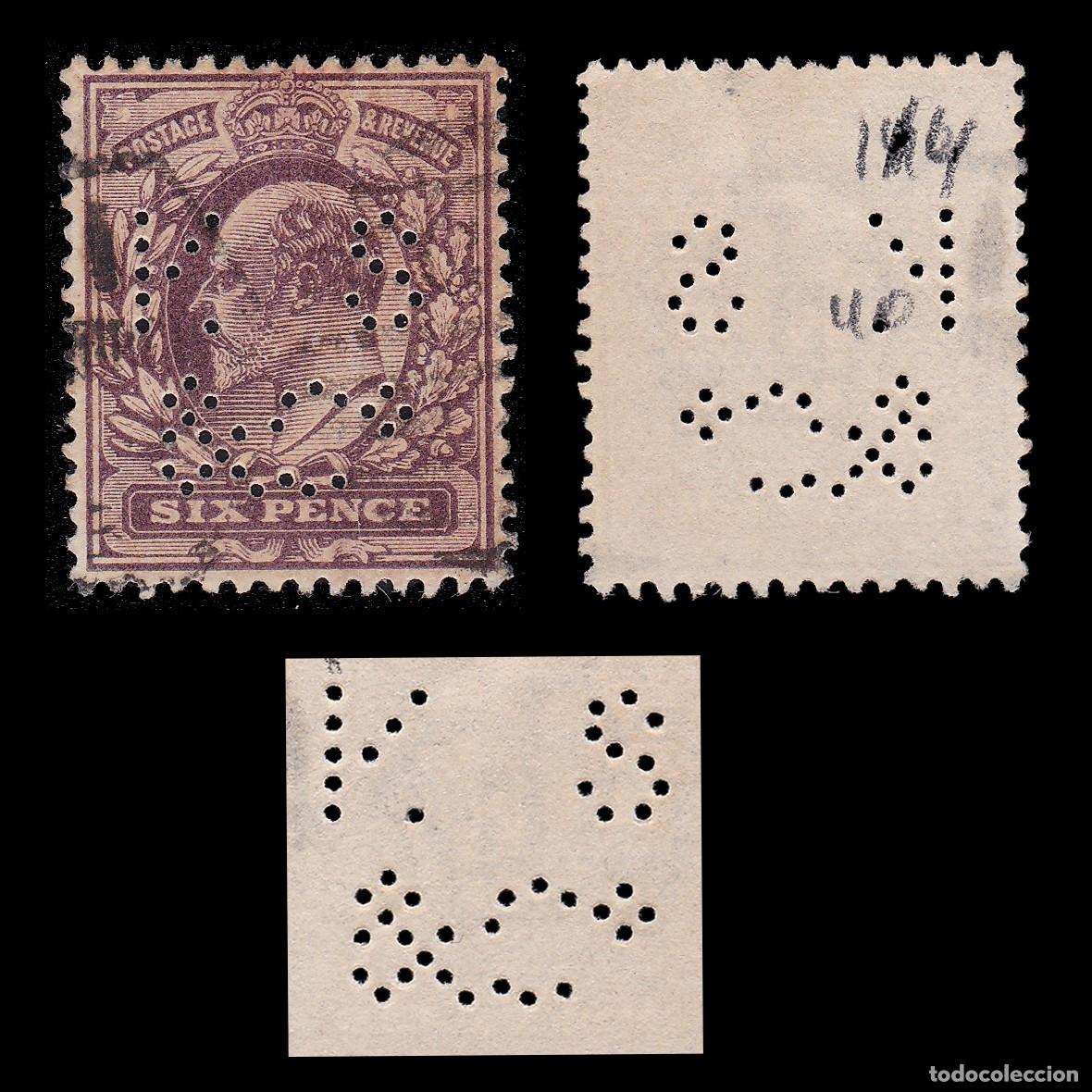 Sellos: G.B. 1902. E.VII. PERFIN. K S & C&ordm; 6d. CANCEL. SG 245+ GIFT