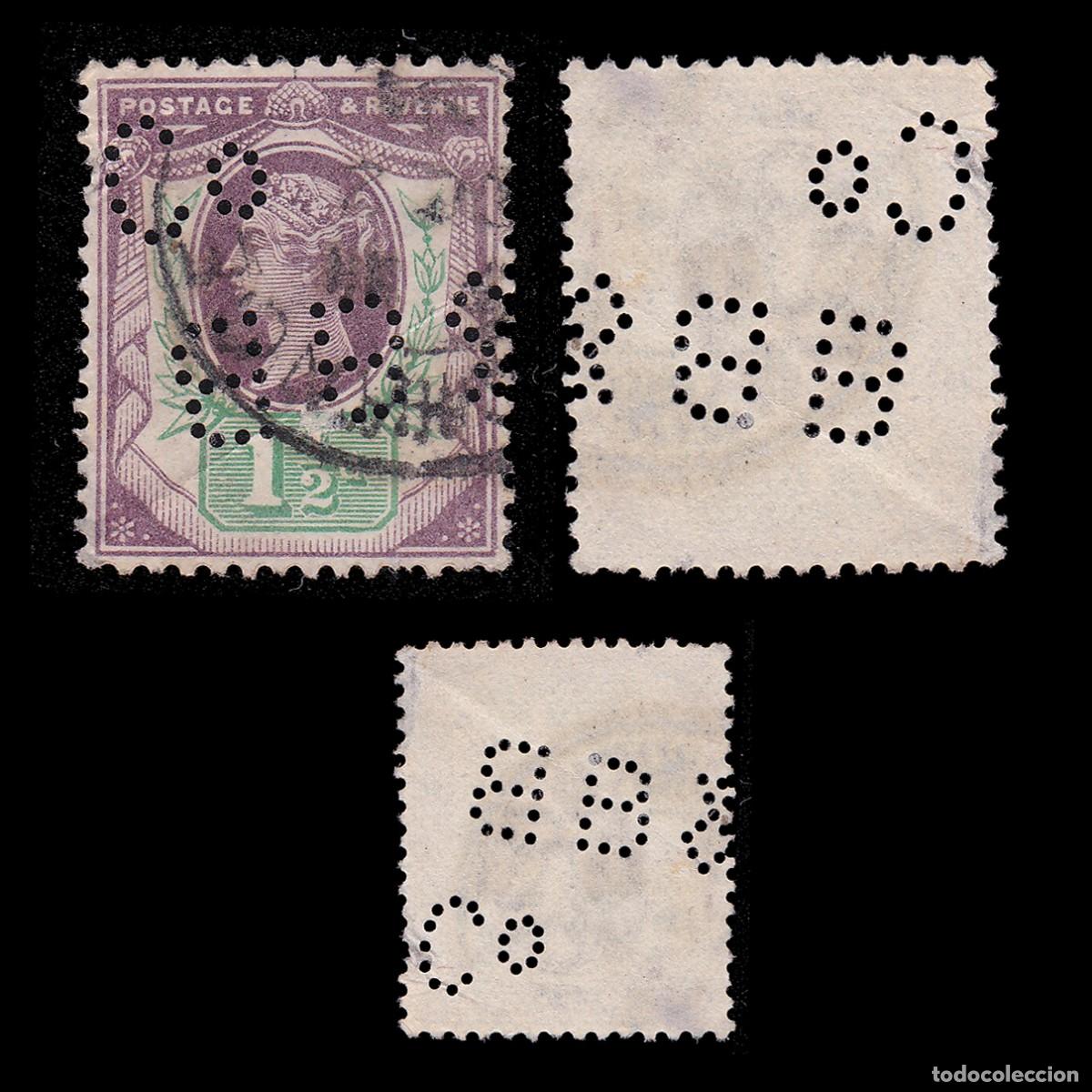 Sellos: G.B. Q. V. 1887. PERFIN 1&frac12; d CANCEL. SG 198 + GIFT