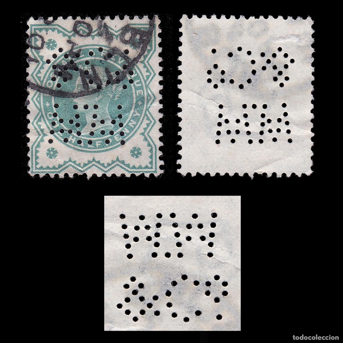 Sellos: G.B. Q. V. 1900. PERFIN W W & C&ordm;. &frac12; d CANCEL. SG 213 + GIFT