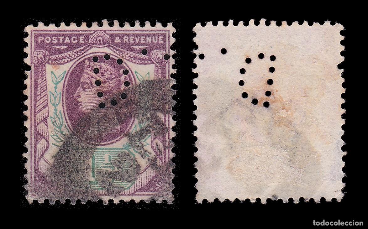 Sellos: G.B. Q. V. 1887. PERFIN 4d CANCEL. SG 198 + GIFT