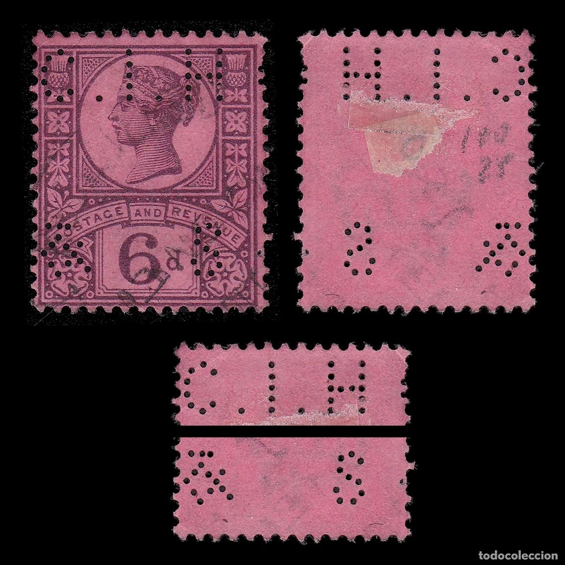 Sellos: G.B. Q. V. 1887. PERFIN CIH&S 6d CANCEL. SG 208 + GIFT