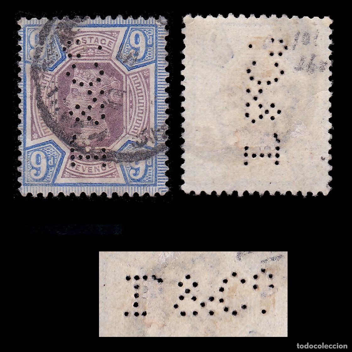 Sellos: G.B. Q. V. 1887. PERFIN I&C&ordm;. 9d CANCEL. SG 209 + GIFT