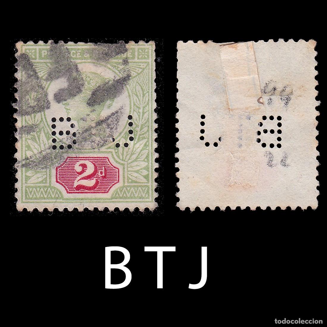 Sellos: G.B. Q. V. 1887. PERFIN B T J 2d CANCEL. SG 200 + GIFT