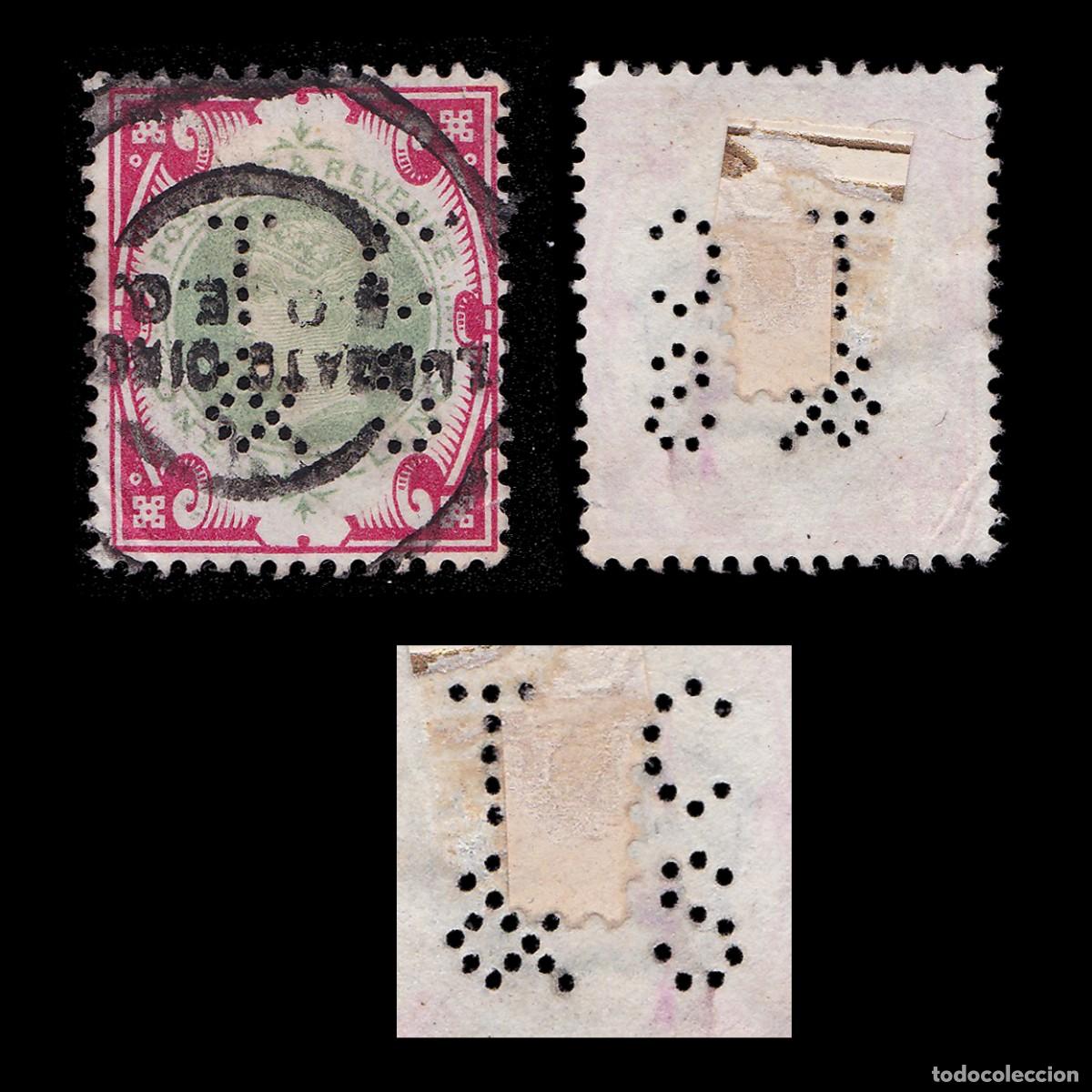 Sellos: G.B. Q. V. 1887. PERFIN T C & S. 1s. CANCEL. SG 211 + GIFT