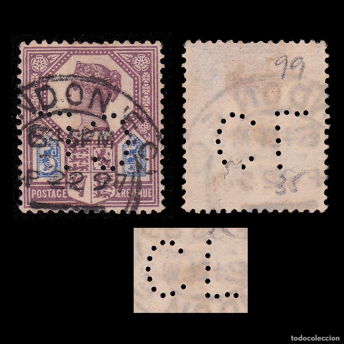 Sellos: G.B. Q. V. 1888. PERFIN CL 5d. CANCEL. SG 207a + GIFT