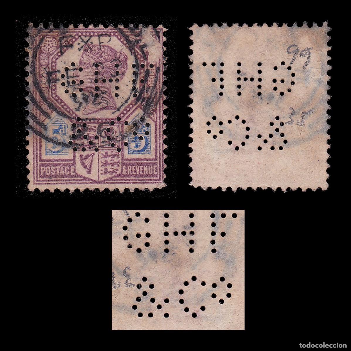 Sellos: G.B. Q. V. 1888. PERFIN GHF & C&ordm; 5d. CANCEL. SG 207a + GIFT