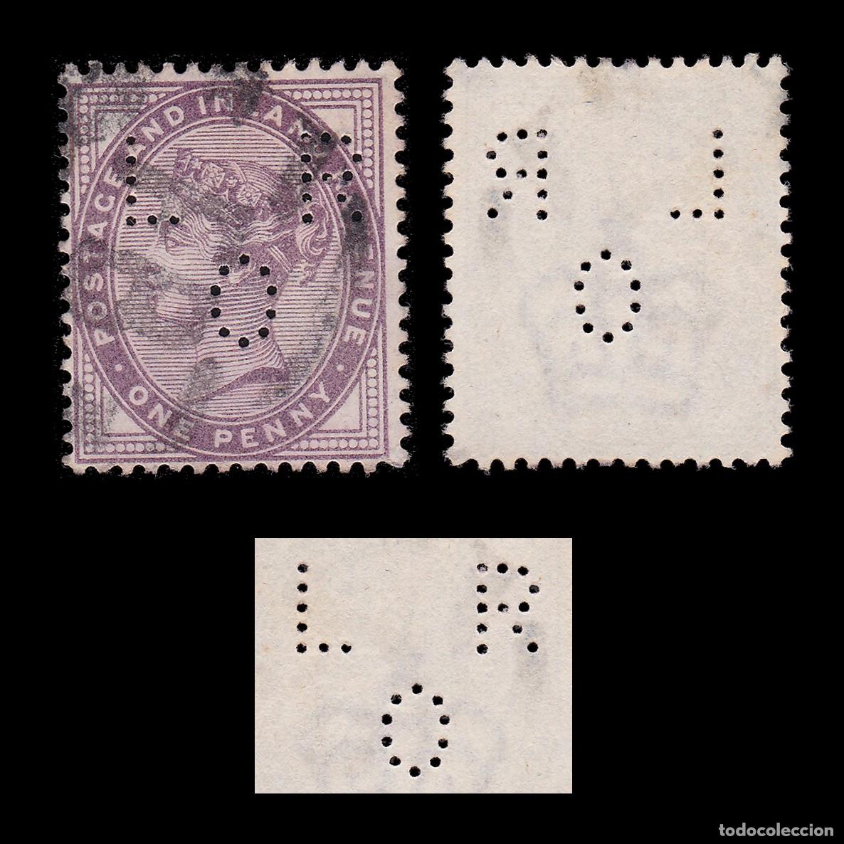 Sellos: G.B. Q. V. 1881. PERFIN L R O 1d. CANCEL. SG 172 + GIFT