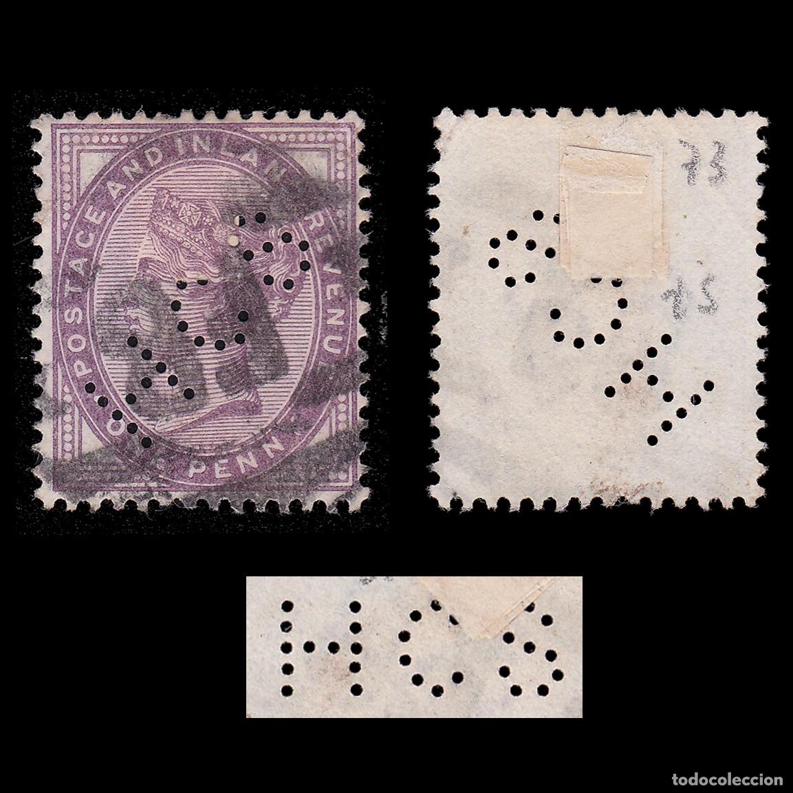Sellos: G.B. Q. V. 1881. PERFIN H C S .1d. CANCEL. SG 172 + GIFT