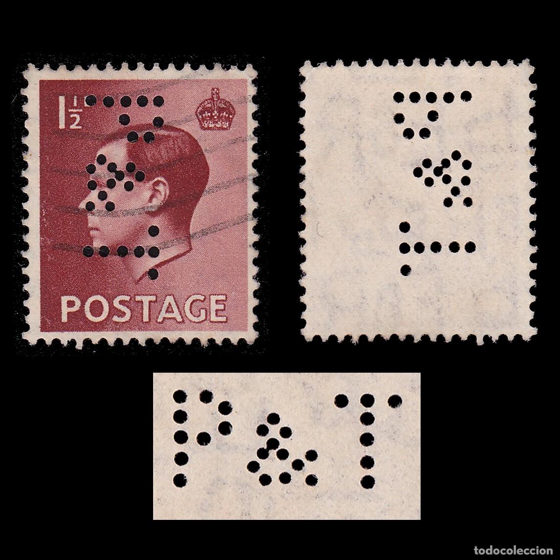 Sellos: G.B. 1936. PERFIN P&T .1 &frac12; d. CANCEL. SG 459 + GIFT