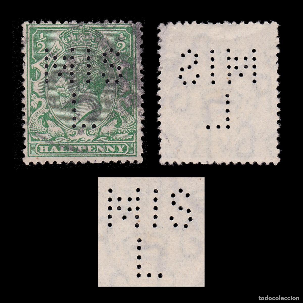 Sellos: G.B. 1924. PERFIN MIS L &frac12; d. CANCEL. SG 418 + GIFT