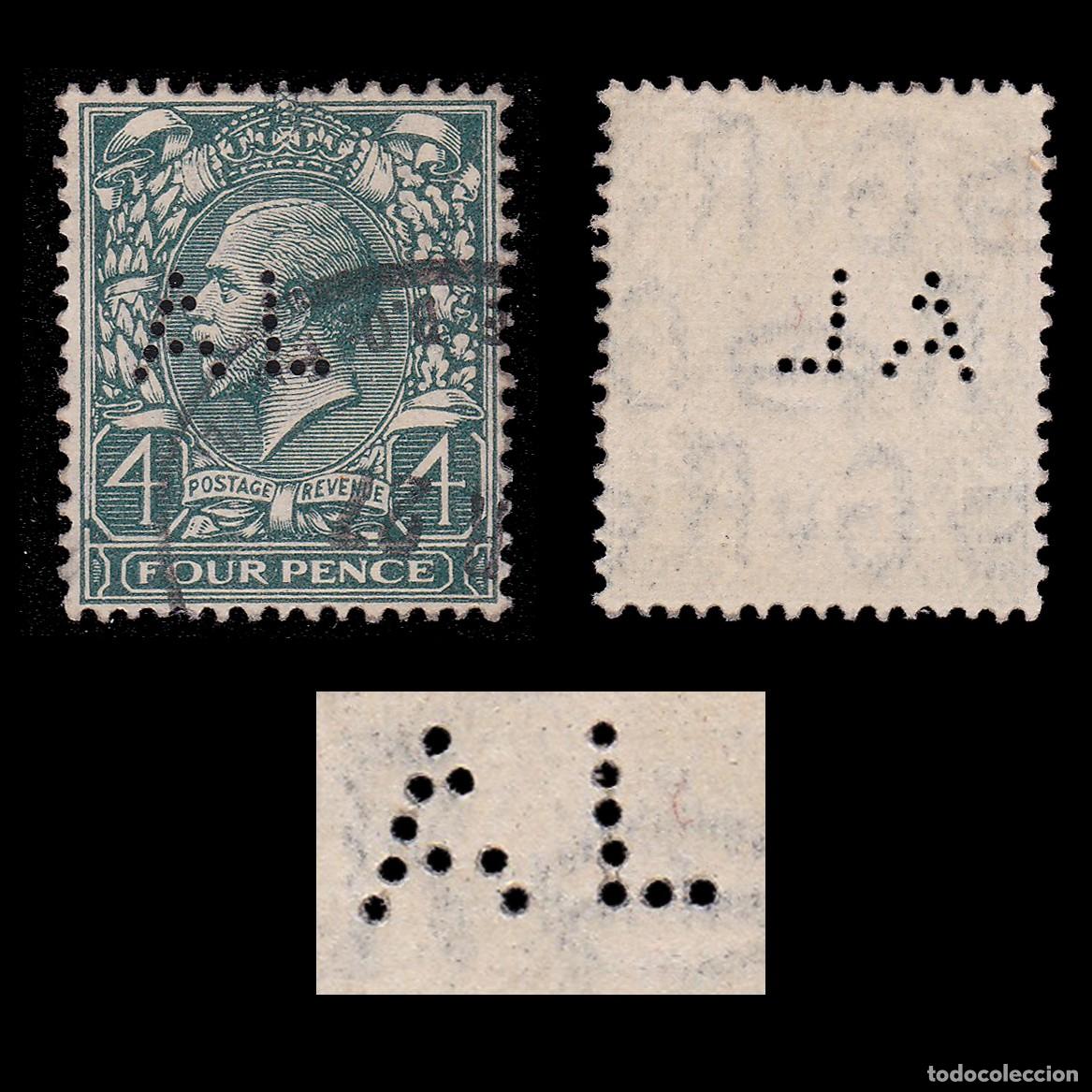 Sellos: G.B. 1924. PERFIN AL 4d. CANCEL. SG 424 + GIFT