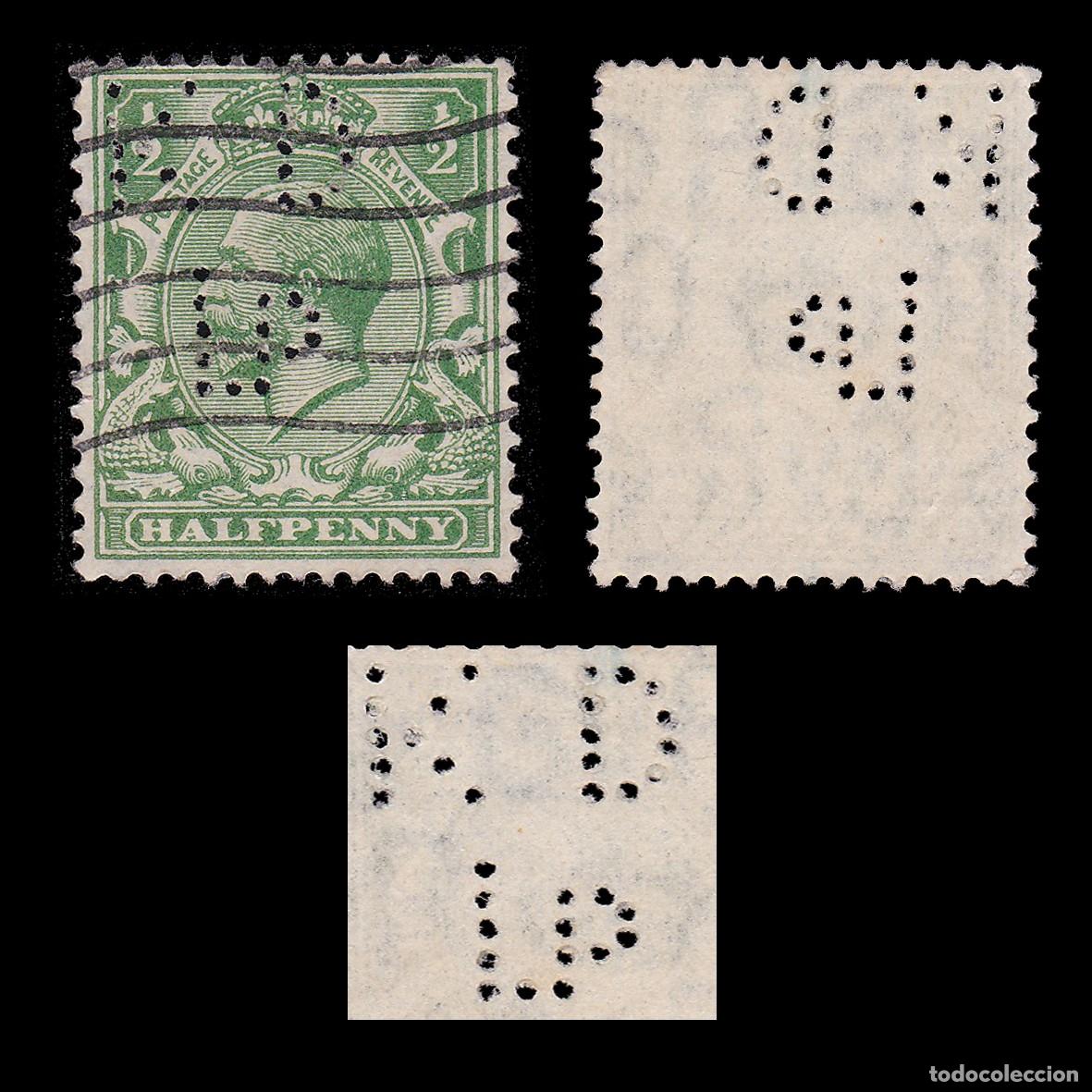 Sellos: G.B. 1924. PERFIN KDLP &frac12;d. CANCEL. SG 418 + GIFT