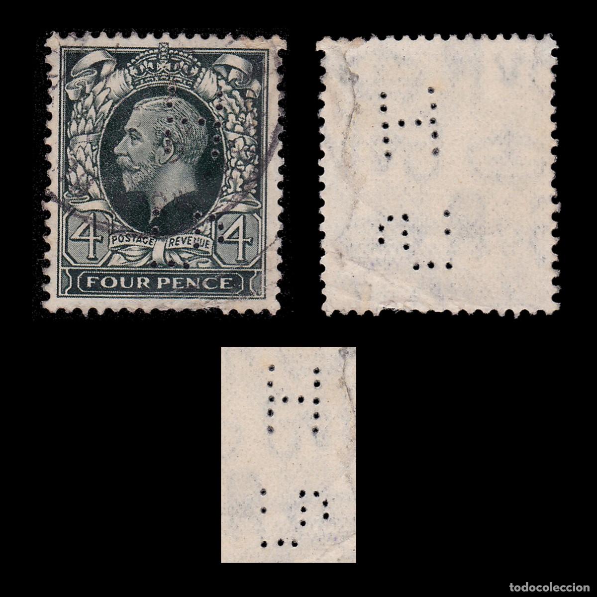 Sellos: G.B. 1924. PERFIN HLD 4d. CANCEL. SG 424 + GIFT