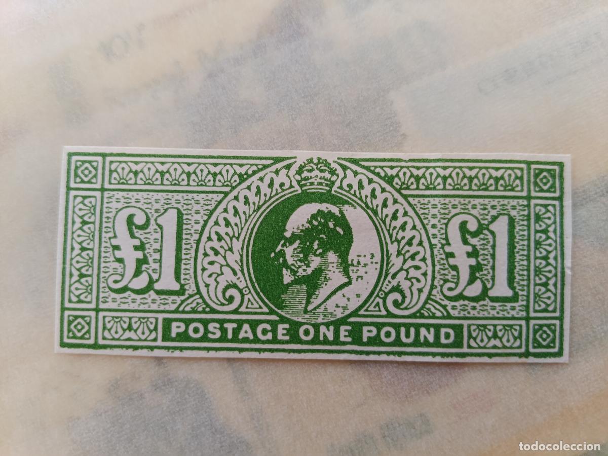 Sellos: Reino Unido. Vintage Great Britain Reproduction Souvenir Sheet 1902 1 Pound Stamp, nuevo con goma