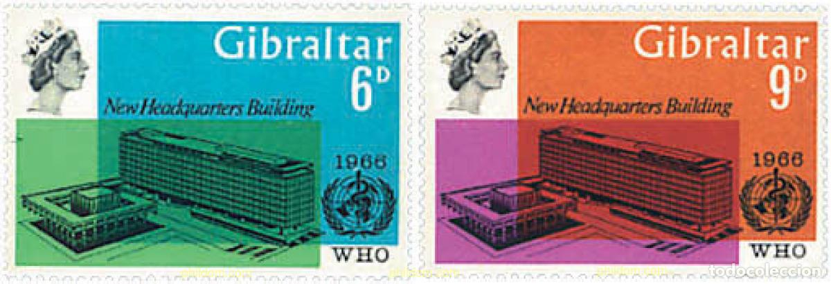 Sellos: 82379 MNH GIBRALTAR 1966 INAUGURACION DE LA NUEVA SEDE DE LA ORGANIZACION MUNDIAL DE LA SALUD