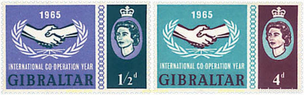 Sellos: 83483 MNH GIBRALTAR 1965 A&Ntilde;O DE LA COOPERACION INTERNACIONAL Y 20 ANIVERSARIO DE LAS NACIONES UNID