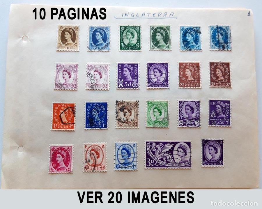 Stamps: Gran Breta&ntilde;a 10 hojas de &aacute;lbum con sellos. ver 20 fotograf&iacute;as