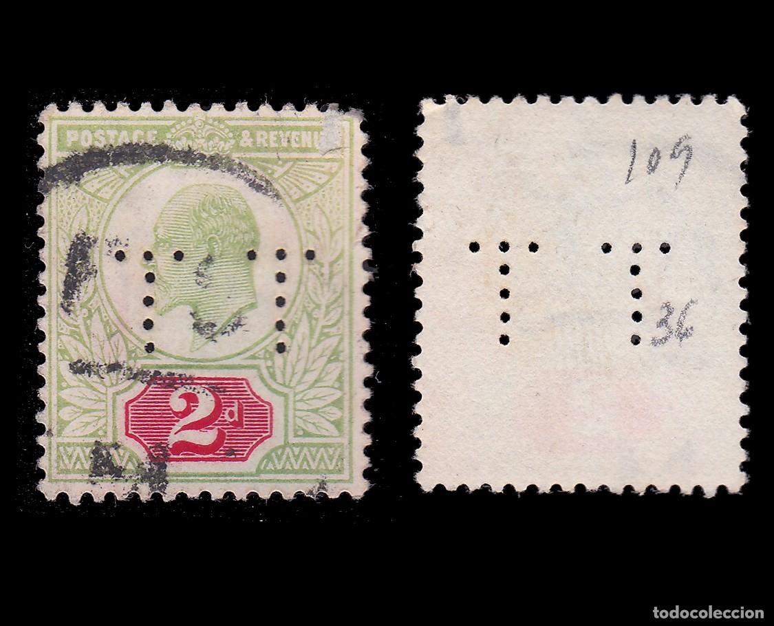 Sellos: G.B. 1902. PERFIN T T 2d. CANCEL. SG 228 + GIFT