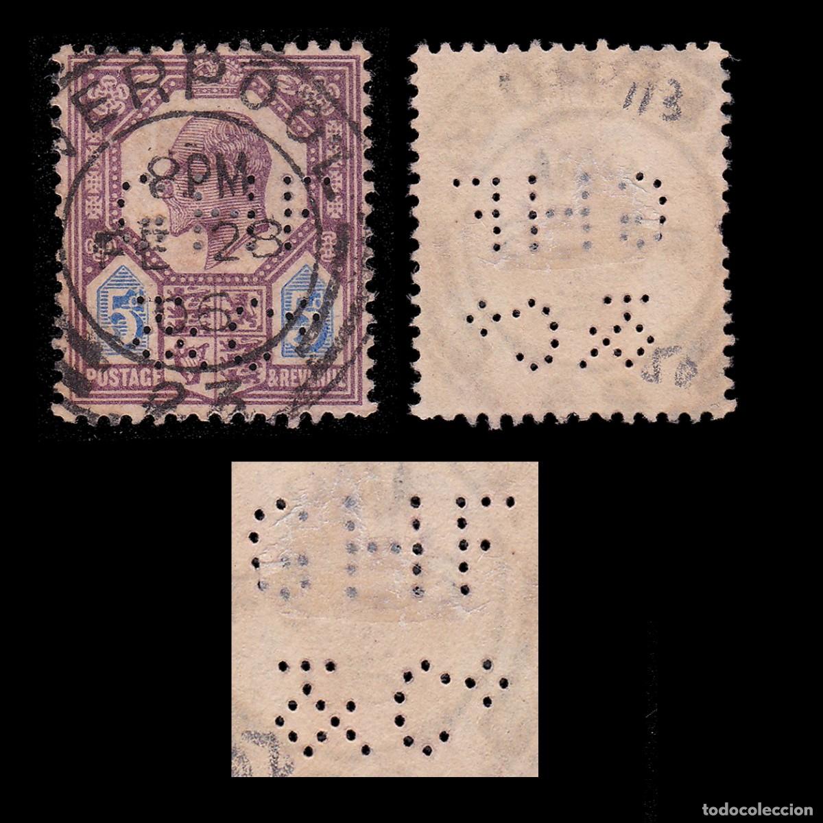 Selos: G.B. 1902. PERFIN GHF & C&ordm; 5d. CANCEL. SG 242 + GIFT