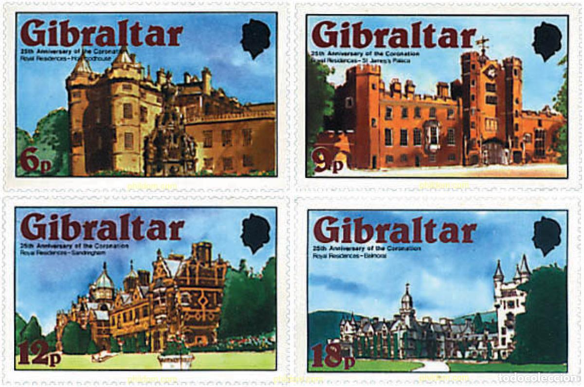 Sellos: 84244 MNH GIBRALTAR 1978 25 ANIVERSARIO DE LA CORONACION DE ISABEL II. RESIDENCIAS REALES