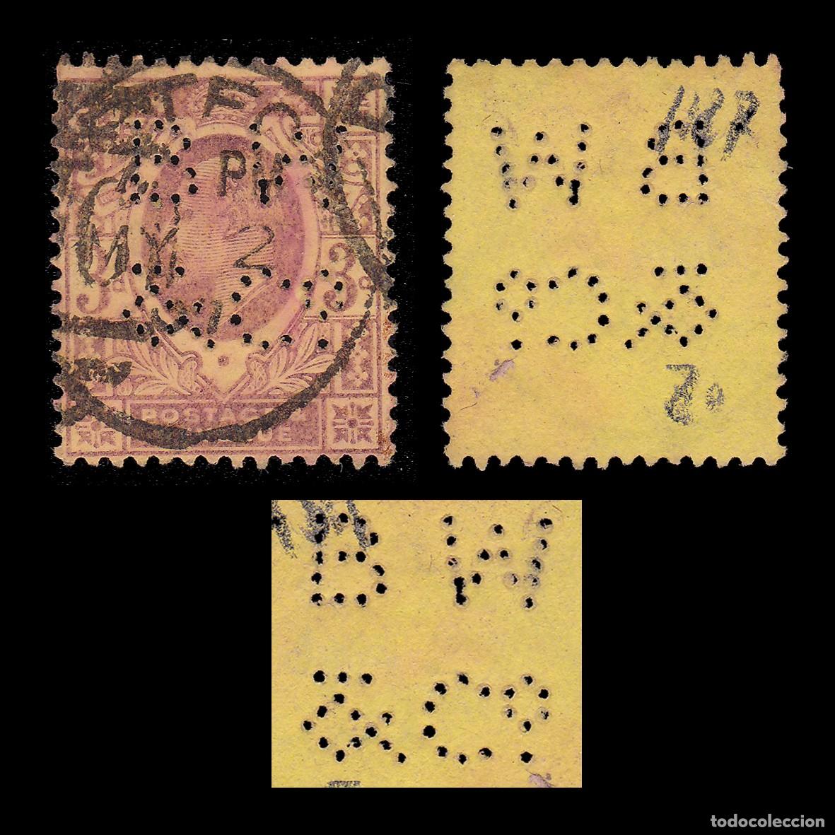Timbres: G.B. 1902. PERFIN BW & C&ordm; 3d. CANCEL. SG 233B + GIFT