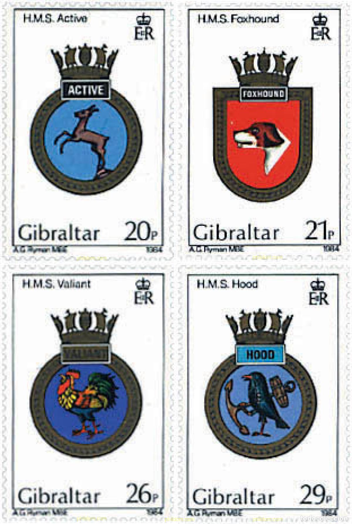 Sellos: 83427 MNH GIBRALTAR 1984 ESCUDOS DE LOS BARCOS DE LA ROYAL NAVY