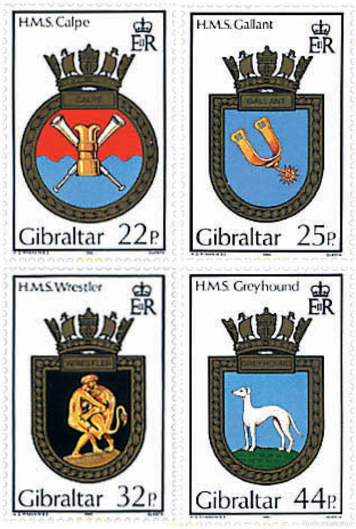 Sellos: 84267 MNH GIBRALTAR 1990 ESCUDOS DE LOS BARCOS DE LA ROYAL NAVY