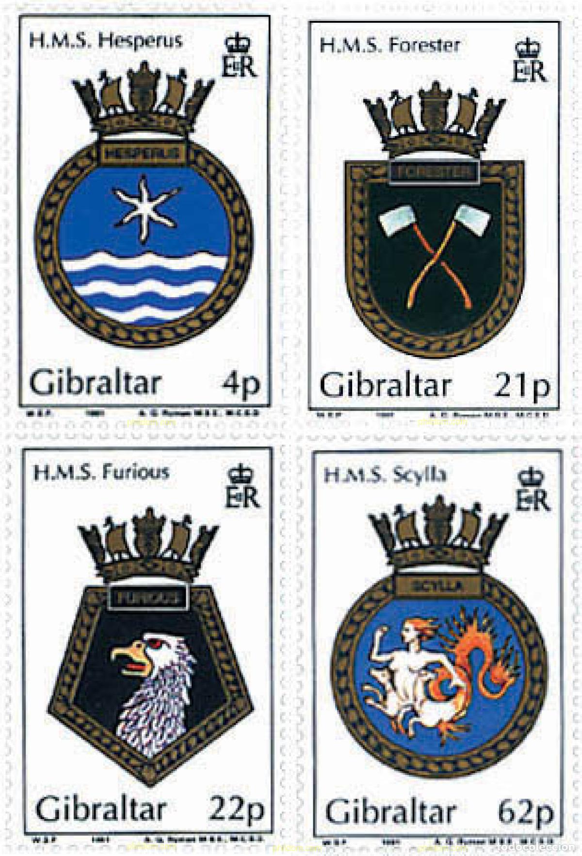 Sellos: 83455 MNH GIBRALTAR 1991 ESCUDOS DE LOS BARCOS DE LA ROYAL NAVY