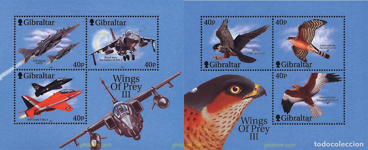 Sellos: 84388 MNH GIBRALTAR 2001 AVIONES DE LA ROYAL AIR FORCE Y PAJAROS