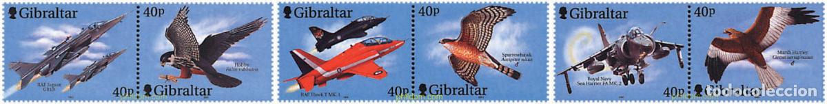 Sellos: 4768 MNH GIBRALTAR 2001 AVIONES DE LA ROYAL AIR FORCE Y PAJAROS