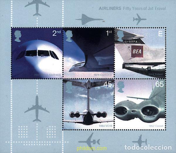 Sellos: 91377 MNH GRAN BRETA&Ntilde;A 2002 50 ANIVERSARIO DE LA PRIMERA LINEA AEREA BRITANICA EN JET