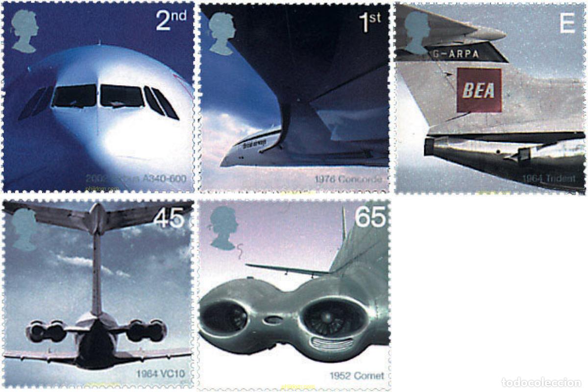 Sellos: 91375 MNH GRAN BRETA&Ntilde;A 2002 50 ANIVERSARIO DE LA PRIMERA LINEA AEREA BRITANICA EN JET