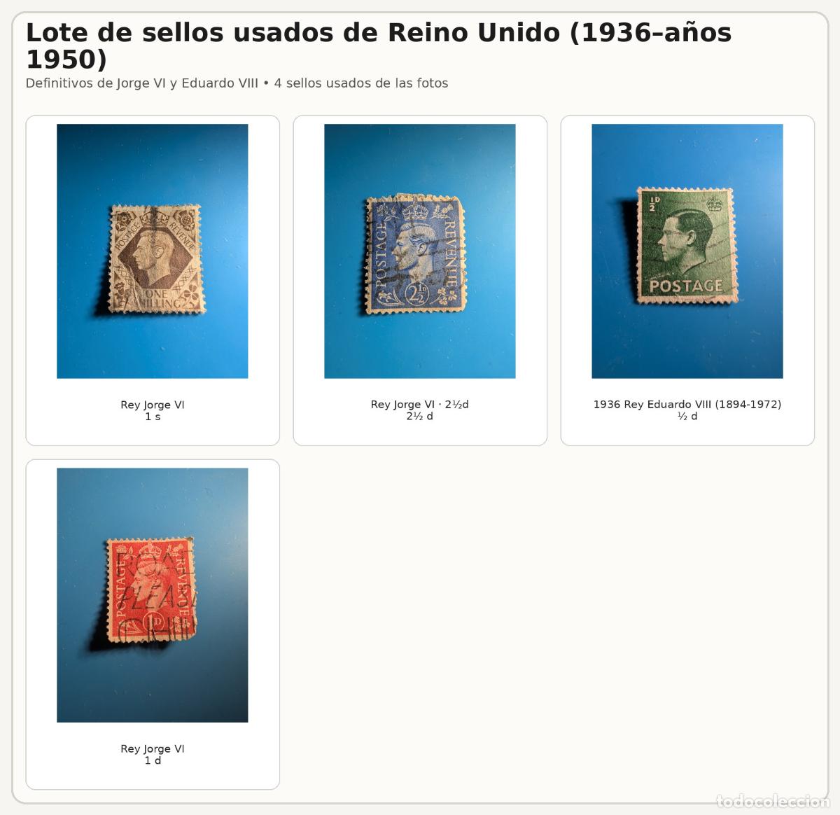 Sellos: Lote sellos usados Reino Unido 1936-a&ntilde;os 50 | 4 uds