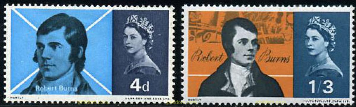 Sellos: 326481 MNH GRAN BRETA&Ntilde;A 1966 170 ANIVERSARIO DE LA MUERTE DEL POETA ESCOCES ROBERT BURNS