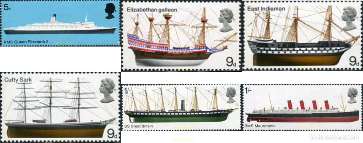 Sellos: 142037 MNH GRAN BRETA&Ntilde;A 1969 BARCOS CELEBRES