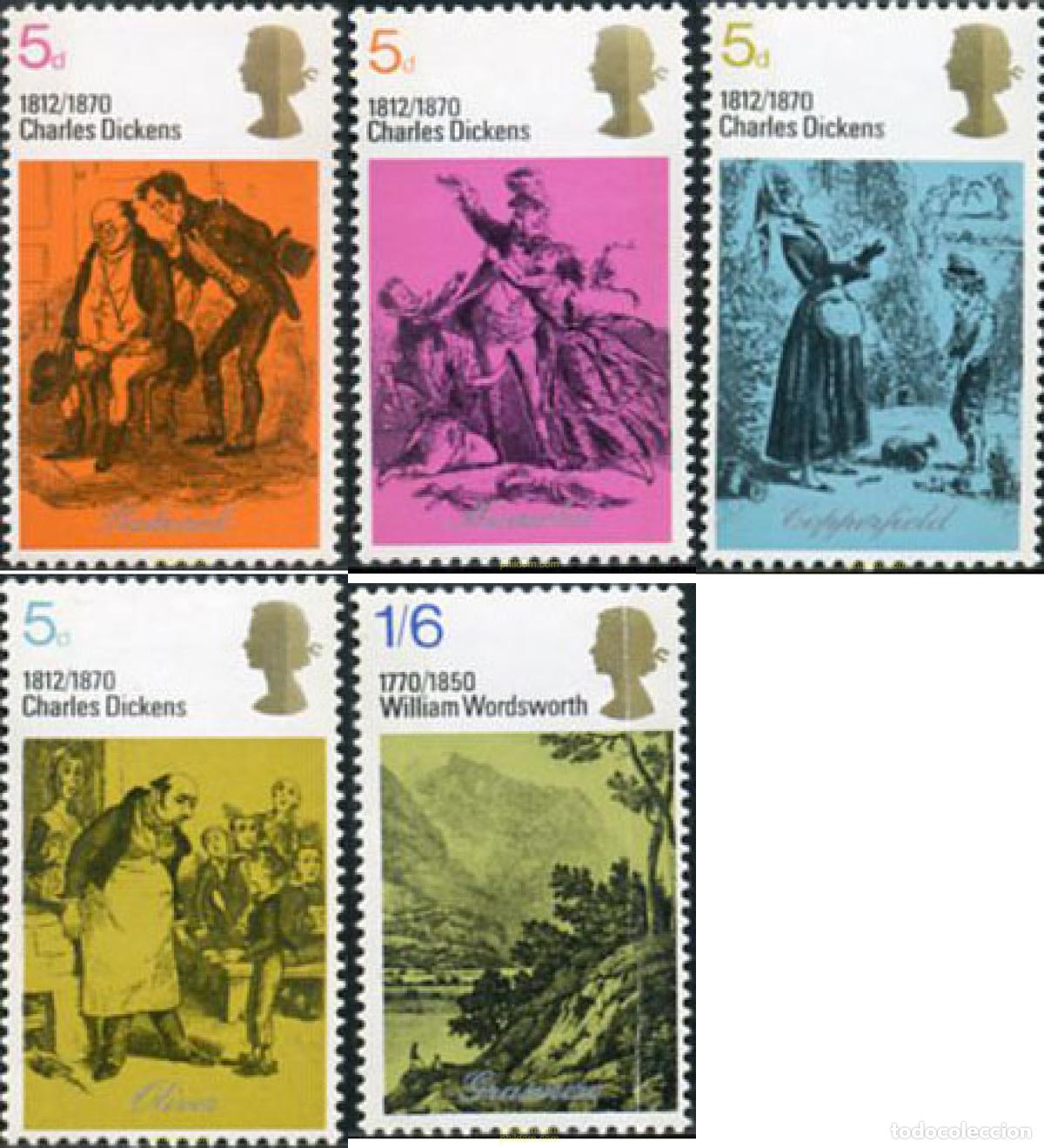 Sellos: 142073 MNH GRAN BRETA&Ntilde;A 1970 CENTENARIO DE LA MUERTE DE CHARLES DICKENS Y BICENTENARIO DEL NACIMIE
