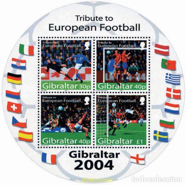 Sellos: 151743 MNH GIBRALTAR 2004 HOMENAJE AL FUTBOL EUROPEO