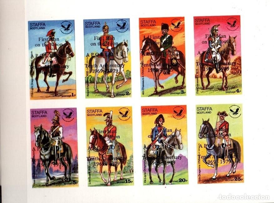 Sellos: GB LOCAL STAFFA 1976 SHEET MNH IMPERF BLACK OVERPRINTED APOLLO 11 BICENTENARIO ESTADOS UNIDOS