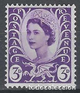 Sellos: REGIONALES DEFINITOS DE GALES 1958 - ISABEL II, 3P VIOLETA - MNH**