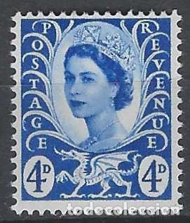 Sellos: REGIONALES DEFINITOS DE GALES 1966 - ISABEL II, 4P AZUL MARINO - MNH**