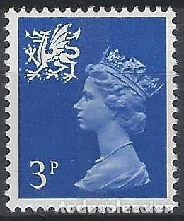 Sellos: REGIONALES DEFINITOS DE GALES 1971 - ISABEL II, 3P AZUL, BANDA DE F&Oacute;SFORO CENTRAL - MNH**