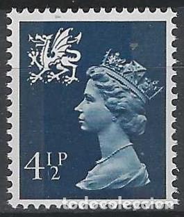 Sellos: REGIONALES DEFINITOS DE GALES 1974 - ISABEL II, 4&frac12;P AZUL, 2 BANDAS DE F&Oacute;SFORO LATERALES - MNH**