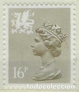 Sellos: REGIONALES DEFINITOS DE GALES 1983 - ISABEL II, 16P MARR&Oacute;N GRIS&Aacute;CEO, PERF. 15X14 - MNH**