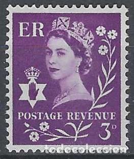 Sellos: REGIONALES DEFINITOS DE IRLANDA DEL NORTE 1958 - ISABEL II, 3P VIOLETA - MNH**