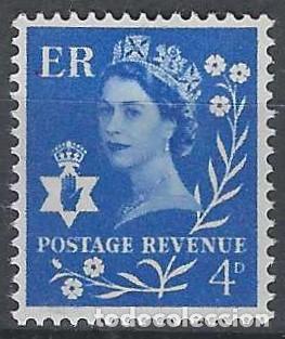 Sellos: REGIONALES DEFINITOS DE IRLANDA DEL NORTE 1966 - ISABEL II, 4P AZUL MARINO - MNH**