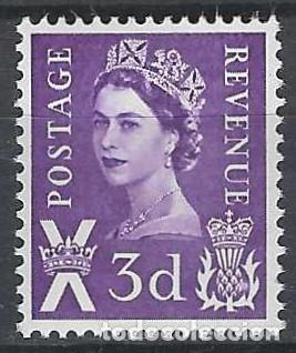 Sellos: REGIONALES DEFINITOS DE ESCOCIA 1967 - ISABEL II, 3P LILA INTENSO, BANDA DE F&Oacute;SFORO CENTRAL - MNH**
