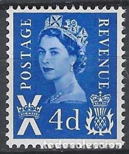 Sellos: REGIONALES DEFINITOS DE ESCOCIA 1966 - ISABEL II, 4P AZUL MARINO, 2 BANDAS DE F&Oacute;SFORO - MNH**