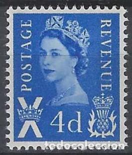 Sellos: REGIONALES DEFINITOS DE ESCOCIA 1966 - ISABEL II, 4P AZUL MARINO - MNH**