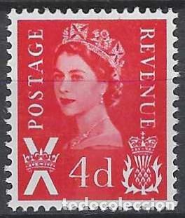Sellos: REGIONALES DEFINITOS DE ESCOCIA 1969 - ISABEL II, 4P ROJO, BANDA DE F&Oacute;SFORO CENTRAL - MNH**
