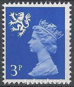 Sellos: REGIONALES DEFINITOS DE ESCOCIA 1971 - ISABEL II, 3P AZUL, BANDA DE F&Oacute;SFORO CENTRAL - MNH**